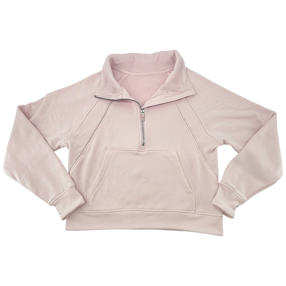 Women's‎ Blush Pink Quarter Zip Pullover Sweatshirt Cropped Kangaroo Pocket Cozy